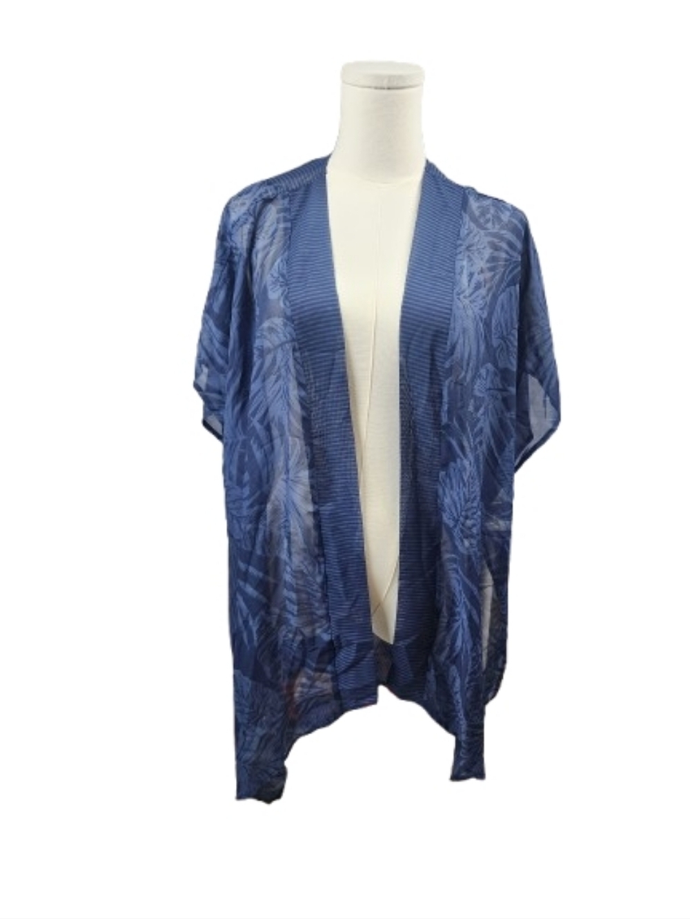 Kona Sol Lightweight Navy Sheer Leaf Print Kimono Bathing Suit Cover Up L/XL